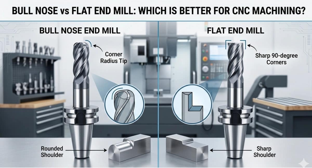 Bull nose vs flat end mill tip comparison