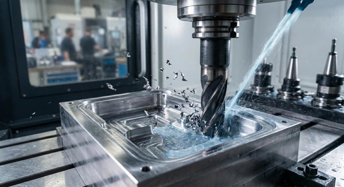 End mill cutting metal in CNC machining