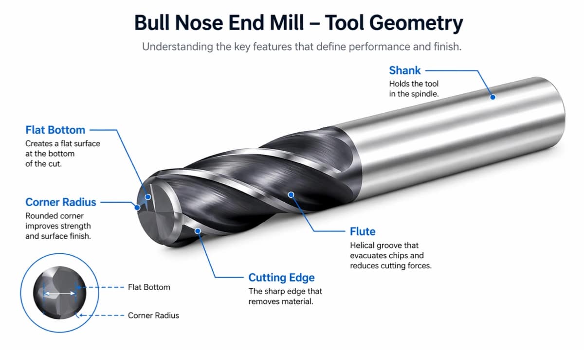 Bull Nose End Mill tool geometry diagram