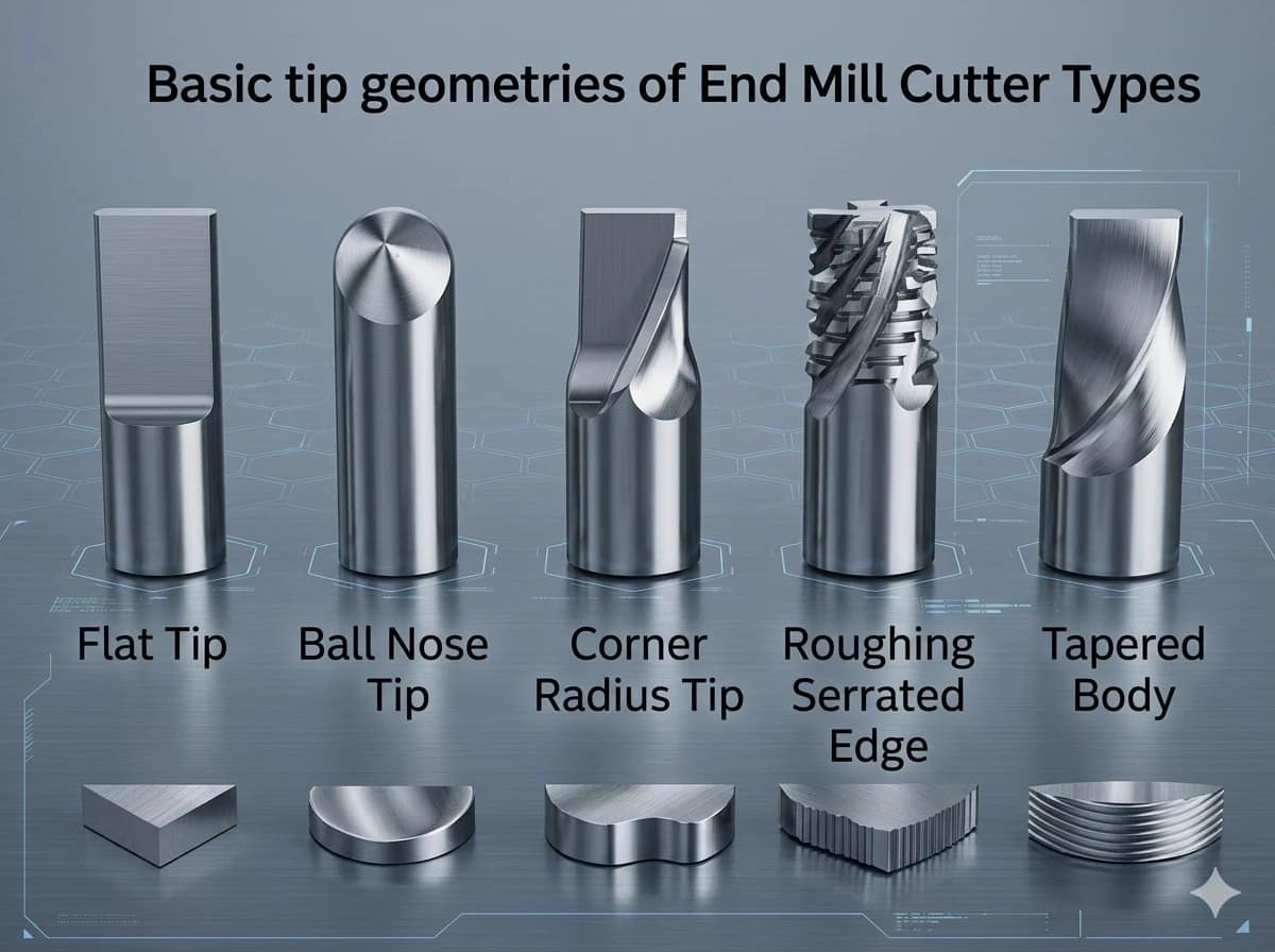end mill cutter tip geometries